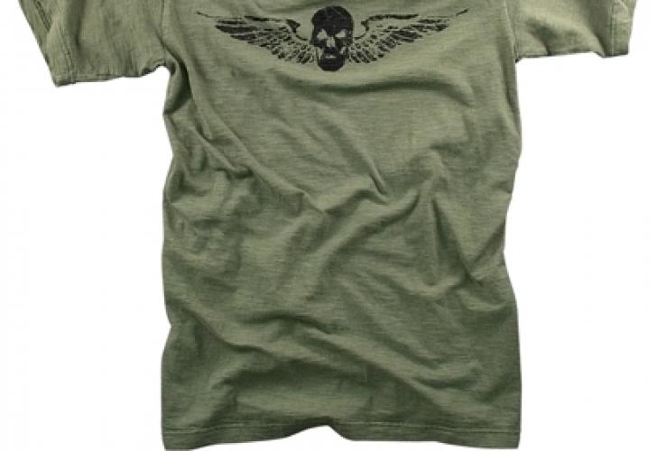 Винтажная оливковая футболка SKULL and WING  ― магазин нужных товаров у нас есть все playera.ru Тел 8-495-741-86-12 a7418612@yandex.ru  тнп карнавал праздник отдых спорт дом одежда 