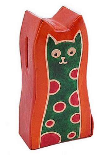 Копилка под мелочь натуральная кожа ручной принт "Кошка" №102