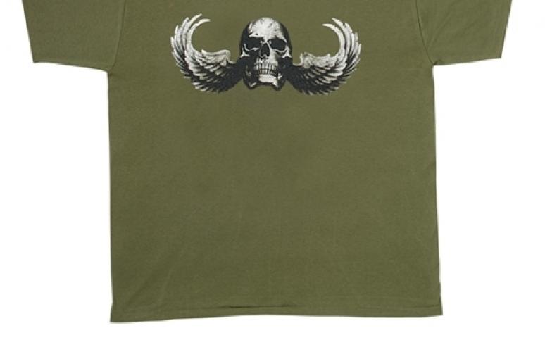 Оливковая футболка Skull-Wing  ― магазин нужных товаров у нас есть все playera.ru Тел 8-495-741-86-12 a7418612@yandex.ru  тнп карнавал праздник отдых спорт дом одежда 