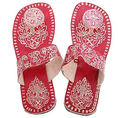 Шлепки (натуральная кожа) ручной принт №12