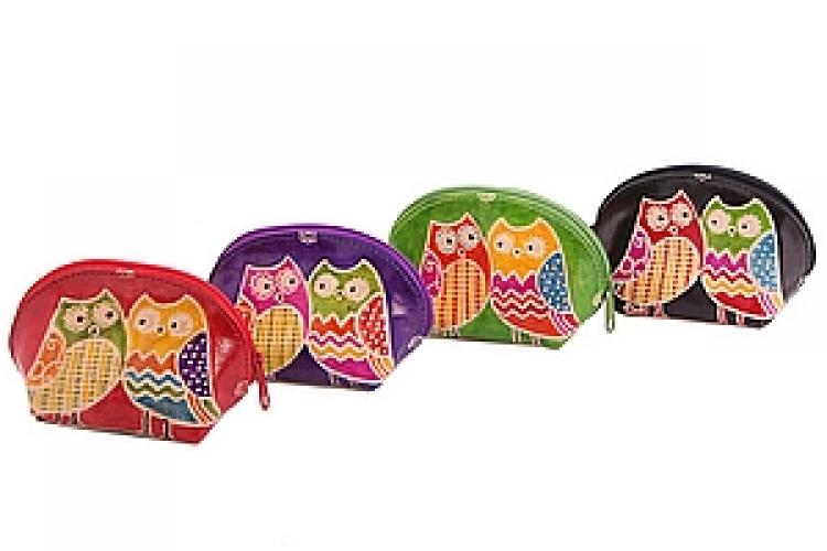 Кошелек под мелочь  ручной принт натуральная кожа "Совы" уп.4 шт. №2