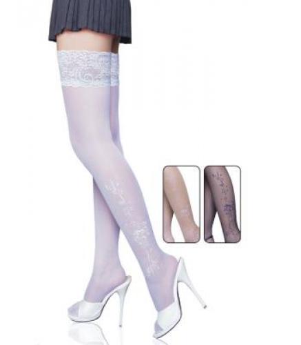 Белые чулки с узором по бокам - купить 