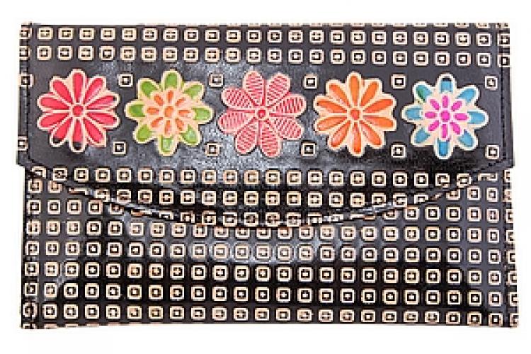 Кошелек кожа ручной принт №109