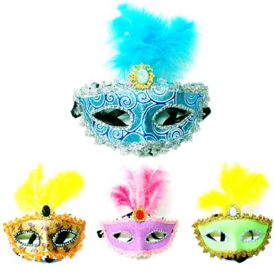  Полумаска венецианская с пером (голубая) 
