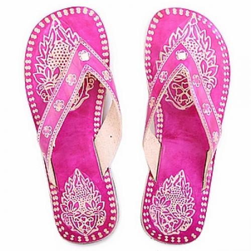 Шлепки (натуральная кожа) ручной принт №108