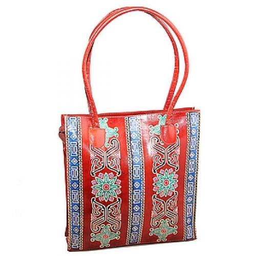 Сумка  кожа ручной принт №18