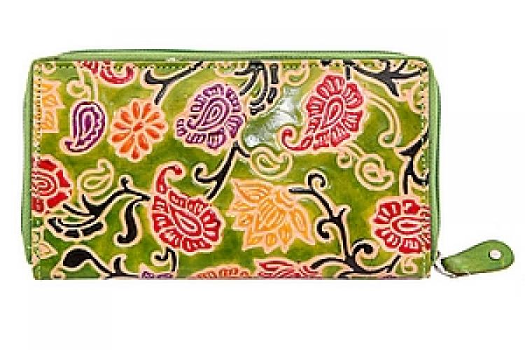 Кошелек кожа  ручной принт №5