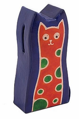 Копилка под мелочь натуральная кожа ручной принт "Кошка" №164