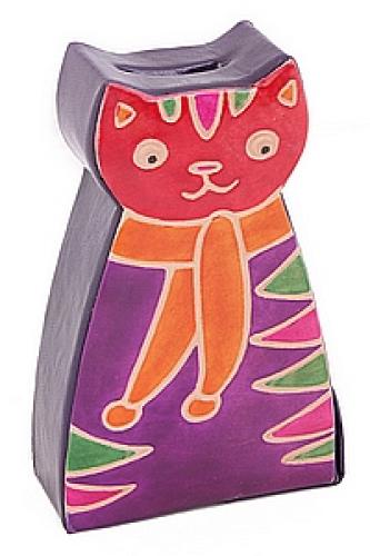 Копилка под мелочь натуральная кожа ручной принт "Кошка" №55