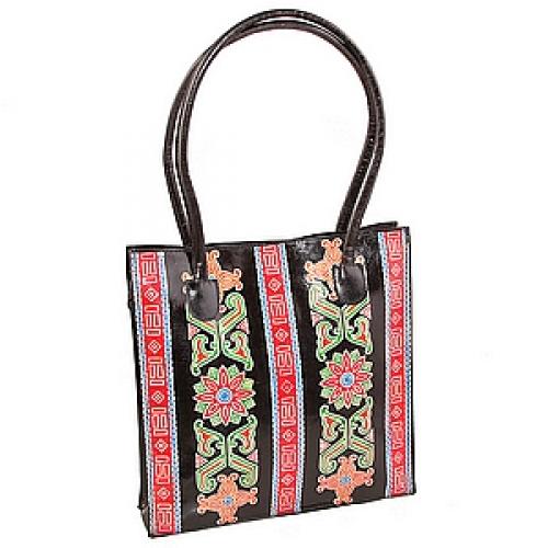 Сумка  кожа ручной принт №39