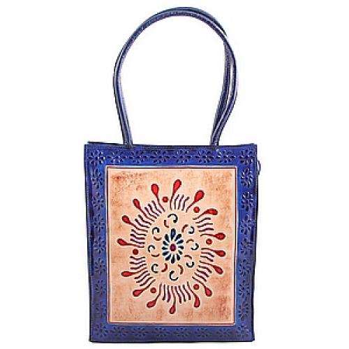 Сумка натуральная кожа ручной принт №77