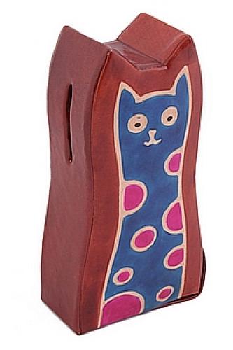 Копилка под мелочь натуральная кожа ручной принт "Кошка" №195