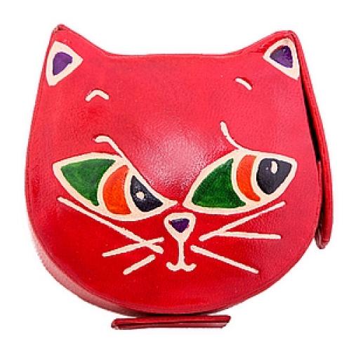 Копилка под мелочь  натуральная кожа  ручной принт "Кошка" №183