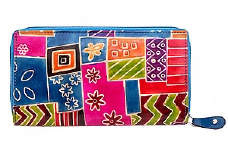 Кошелек кожа  ручной принт №194