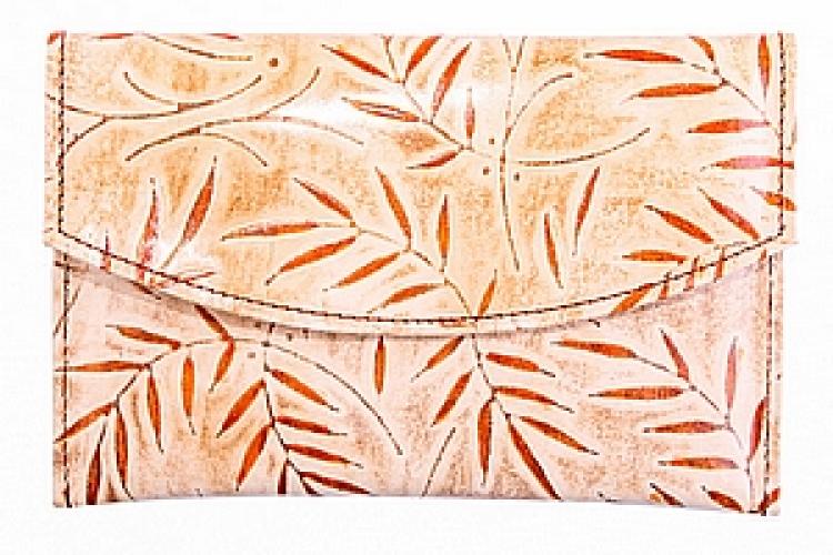 Кошелек кожа ручной принт №155