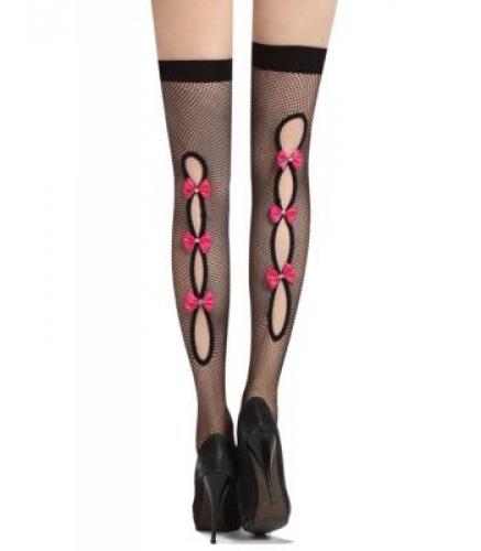 Черные чулки с розовыми бантами - купить 