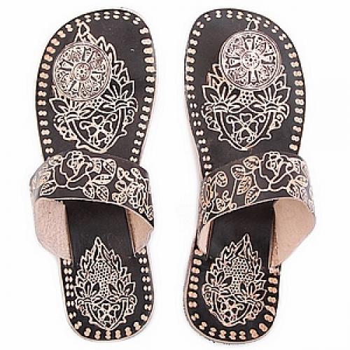 Шлепки (натуральная кожа) ручной принт №110