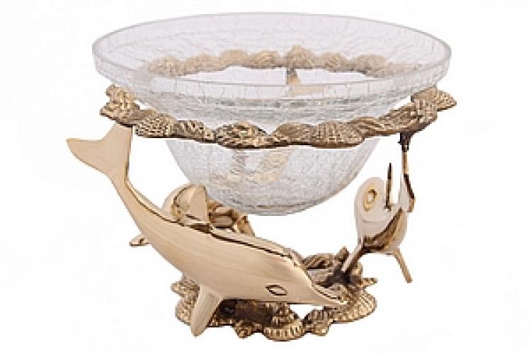 Ваза "3 дельфина" со стеклом  №139