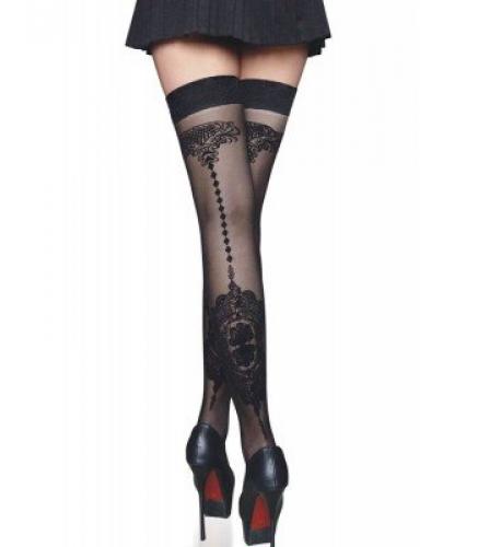 Чулки телесного цвета с ажурной резинкой - купить 