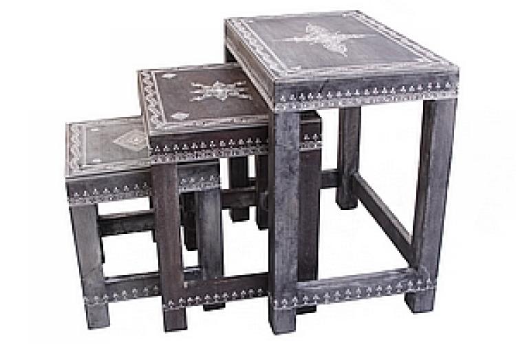 Стол-табурет(дерево, роспись) набор из 3 №121