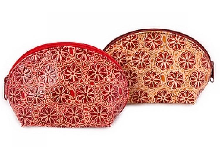 Косметичка натуральная кожа  ручной принт " Цветы"уп./ 2 шт. №172