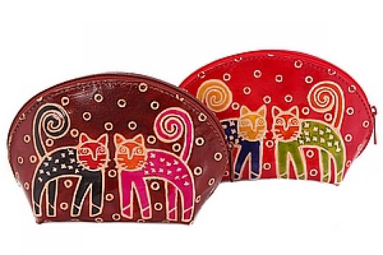 Косметичка натуральная кожа  ручной принт " Кошки"уп./ 2 шт №195