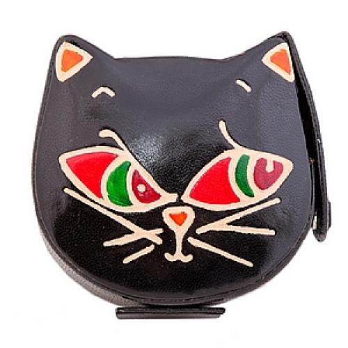 Копилка под мелочь  натуральная кожа  ручной принт "Кошка" №117