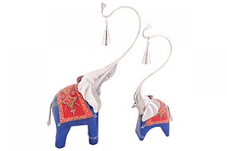 Статуэтка дерево-железо роспись(синий)"Слон" №183