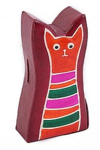 Копилка под мелочь натуральная кожа ручной принт "Кошка" №139