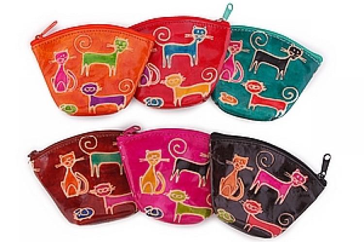 Кошелек под мелочь  ручной принт "Кошки" уп./6шт №57