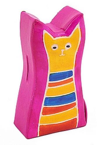 Копилка под мелочь натуральная кожа ручной принт "Кошка" №16