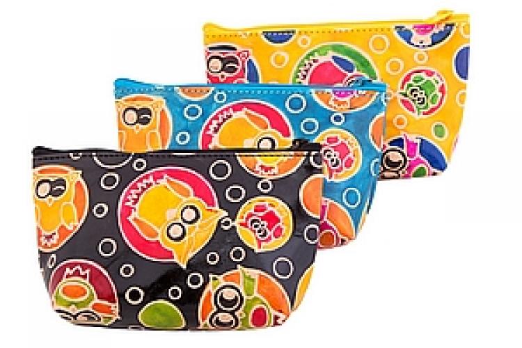 Косметичка натуральная кожа  ручной принт " Совы"уп./ 3 шт.№12