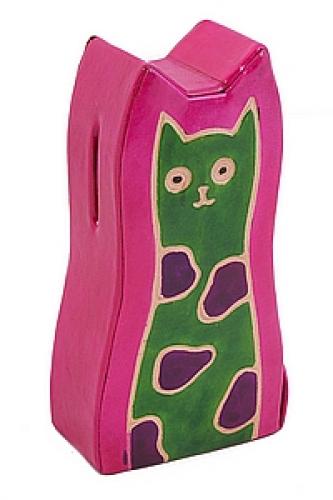 Копилка под мелочь натуральная кожа ручной принт "Кошка" №53