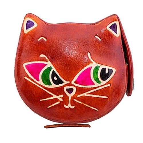 Копилка под мелочь  натуральная кожа  ручной принт "Кошка" №13