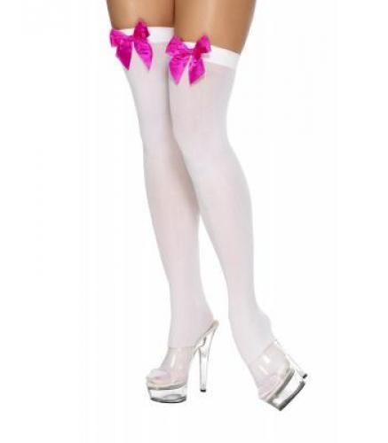 Белые чулки с бантом фуксия - купить 