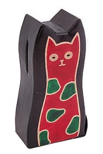 Копилка под мелочь натуральная кожа  ручной принт"Кошка" №54