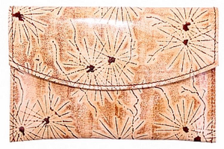 Кошелек кожа ручной принт №102