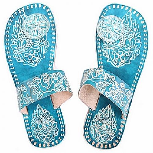 Шлепки (натуральная кожа) ручной принт №154