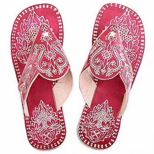 Шлепки (натуральная кожа) ручной принт №128