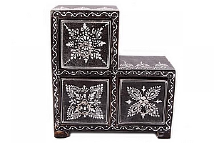 Шкатулка-комодик на 3 ящика (дерево, роспись)  №67