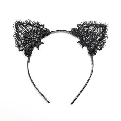  Ободок ушки черной кошки (кружево) 
