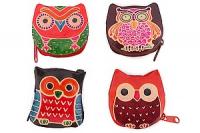 Кошелек под мелочь ручной принт  натуральная кожа "Совы"  уп./4шт №2