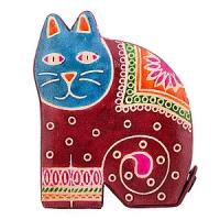 Копилка под мелочь натуральная кожа ручной принть"Кошка" №129