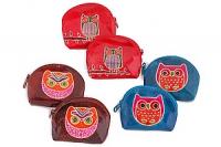 Кошелек под мелочь натруальная кожа  ручной принт "Совы" уп./6шт №49