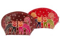 Косметичка натуральная кожа  ручной принт " Кошки"уп./ 2 шт №195