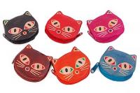 Кошелек под мелочь ручной принт  натуральная кожа "Кошки"  уп./6шт №45