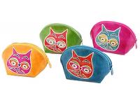 Кошелек под мелочь  ручной принт натуральная кожа "Кошки" уп.4 шт. №166