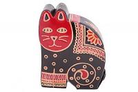 Копилка под мелочь натуральная кожа ручной принть"Кошка" №101