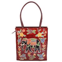 Сумка натуральная кожа ручной принт №166